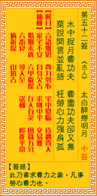 <h3>观音灵签第52签：太白醉捞明月