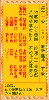 <h3>观音灵签第60签：赤壁鏖兵