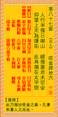 <h3>观音灵签第87签：咬金探地穴