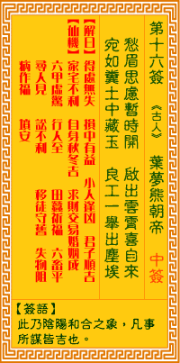 <h3>观音灵签第16签：叶梦熊朝帝