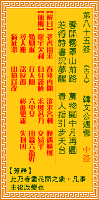 <h3>观音灵签第85签：韩文公遇雪