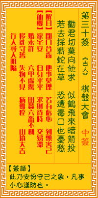 <h3>观音灵签第30签：棋盘大会