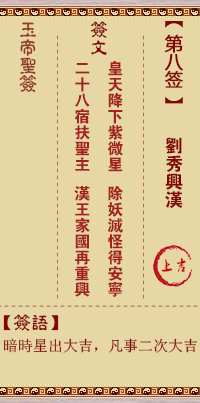 <h3>玉帝灵签第8签：刘秀兴汉上吉