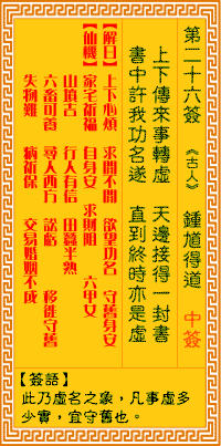 <h3>观音灵签第26签：钟馗得道