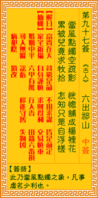 <h3>观音灵签第97签：六出祁山
