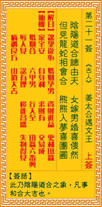 <h3>观音灵签第21签：李旦龙凤配合