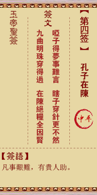 <h3>玉帝灵签第4签：孔子在陈中平