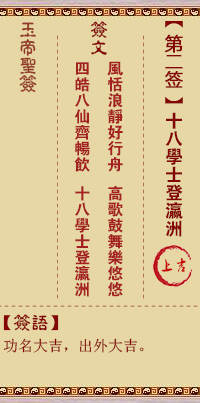 <h3>玉帝灵签第2签：十八学士登瀛洲上吉