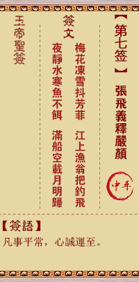 <h3>玉帝灵签第7签：张飞义释严颜中平
