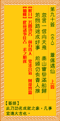<h3>观音灵签第90签：苇佩遇仙