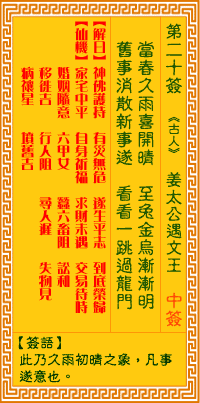 <h3>观音灵签第20签：姜太公遇文王