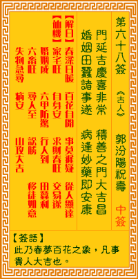 <h3>观音灵签第68签：汾阳祝寿