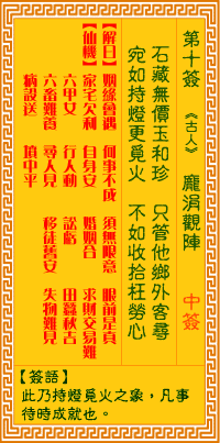 <h3>观音灵签第10签：庞涓观阵
