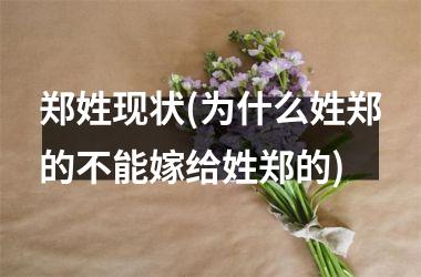 郑姓现状(为什么姓郑的不能嫁给姓郑的)