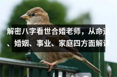 解密八字看世合婚老师，从命运、婚姻、事业、家庭四方面解读