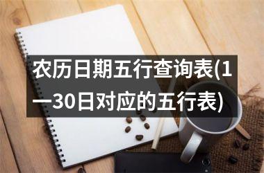 农历日期五行查询表(1一30日对应的五行表)