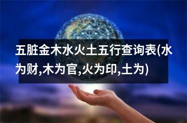 <h3>五脏金木水火土五行查询表(水为财,木为官,火为印,土为)
