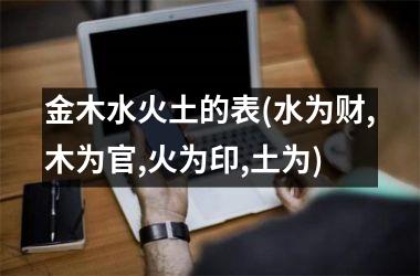 <h3>金木水火土的表(水为财,木为官,火为印,土为)